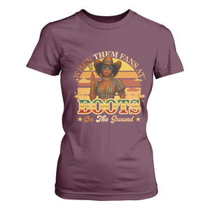 Black Cowgirl Rodeo T Shirt For Women Where Them Fans At Boots On Da Ground - Print Your Wear