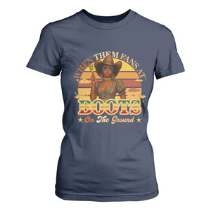 Black Cowgirl Rodeo T Shirt For Women Where Them Fans At Boots On Da Ground - Print Your Wear