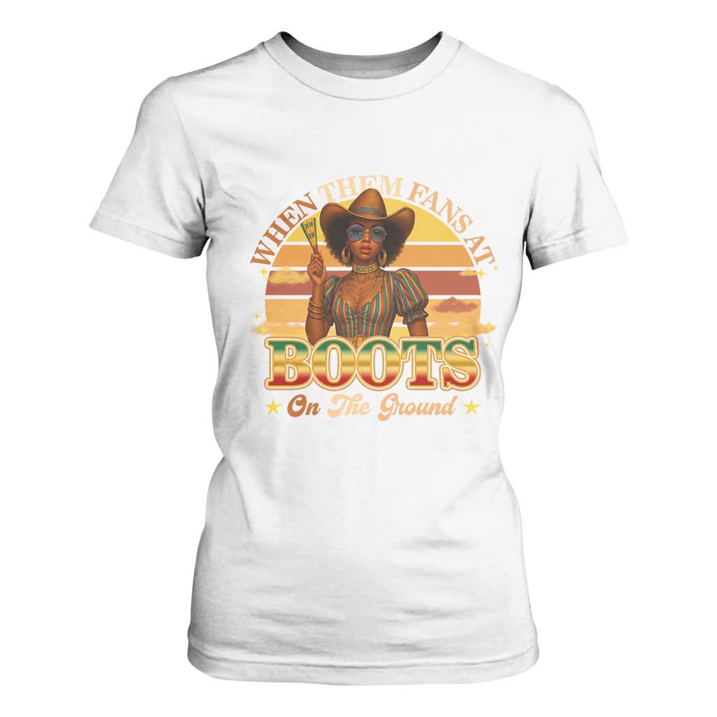 Black Cowgirl Rodeo T Shirt For Women Where Them Fans At Boots On Da Ground TS14 White Print Your Wear
