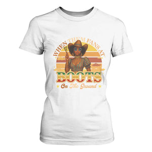 Black Cowgirl Rodeo T Shirt For Women Where Them Fans At Boots On Da Ground - Print Your Wear