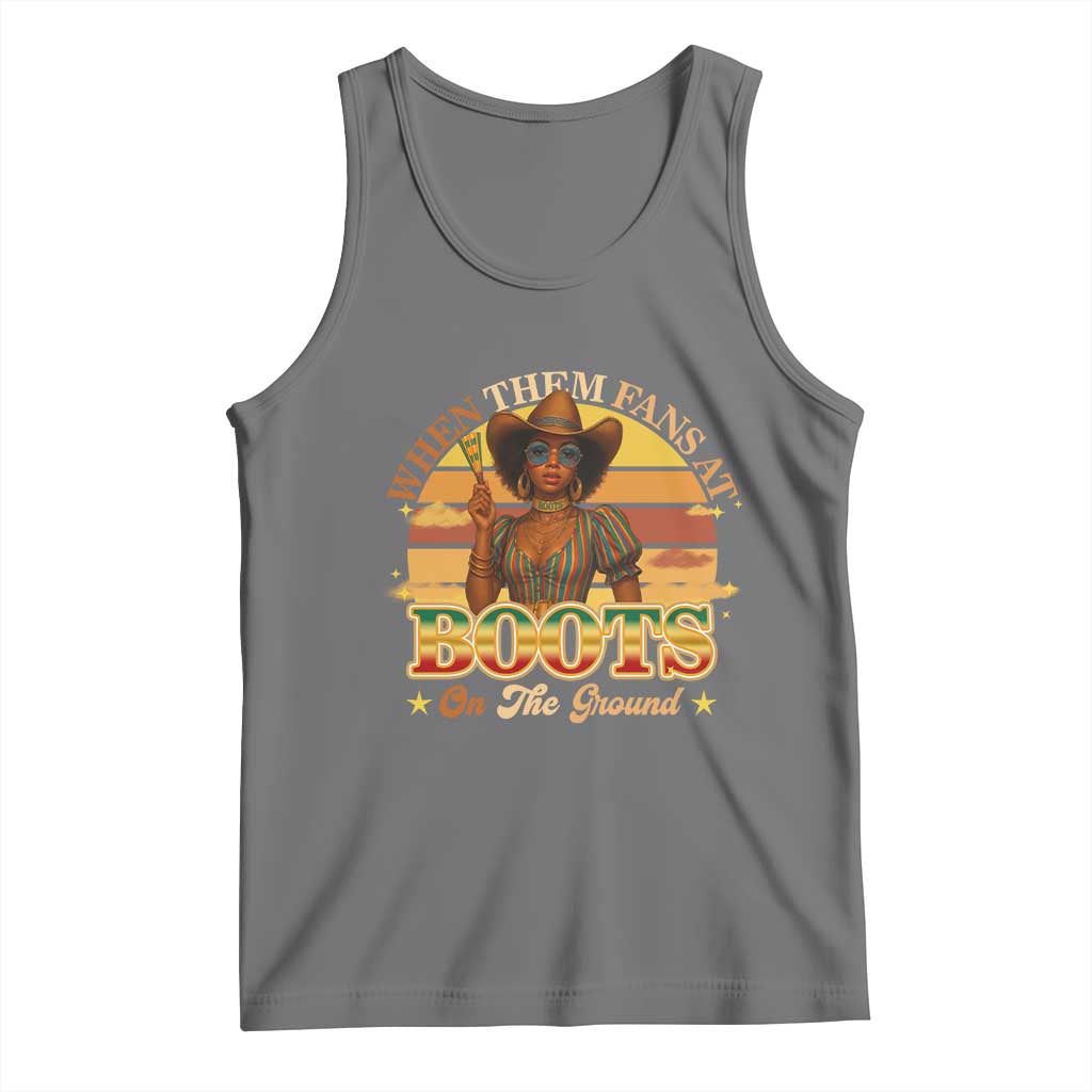 Black Cowgirl Rodeo Tank Top Where Them Fans At Boots On Da Ground TS14 Black Heather Print Your Wear