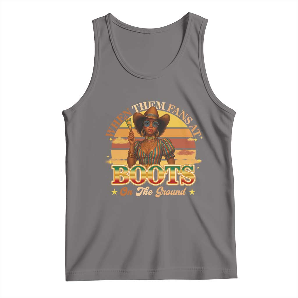 Black Cowgirl Rodeo Tank Top Where Them Fans At Boots On Da Ground TS14 Deep Heather Print Your Wear