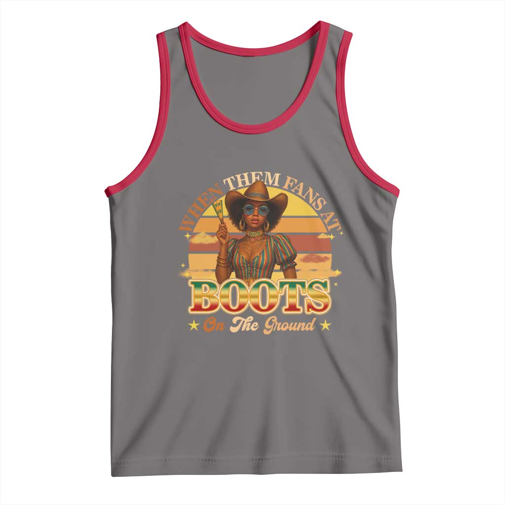 Black Cowgirl Rodeo Tank Top Where Them Fans At Boots On Da Ground TS14 Deep Heather Red Print Your Wear