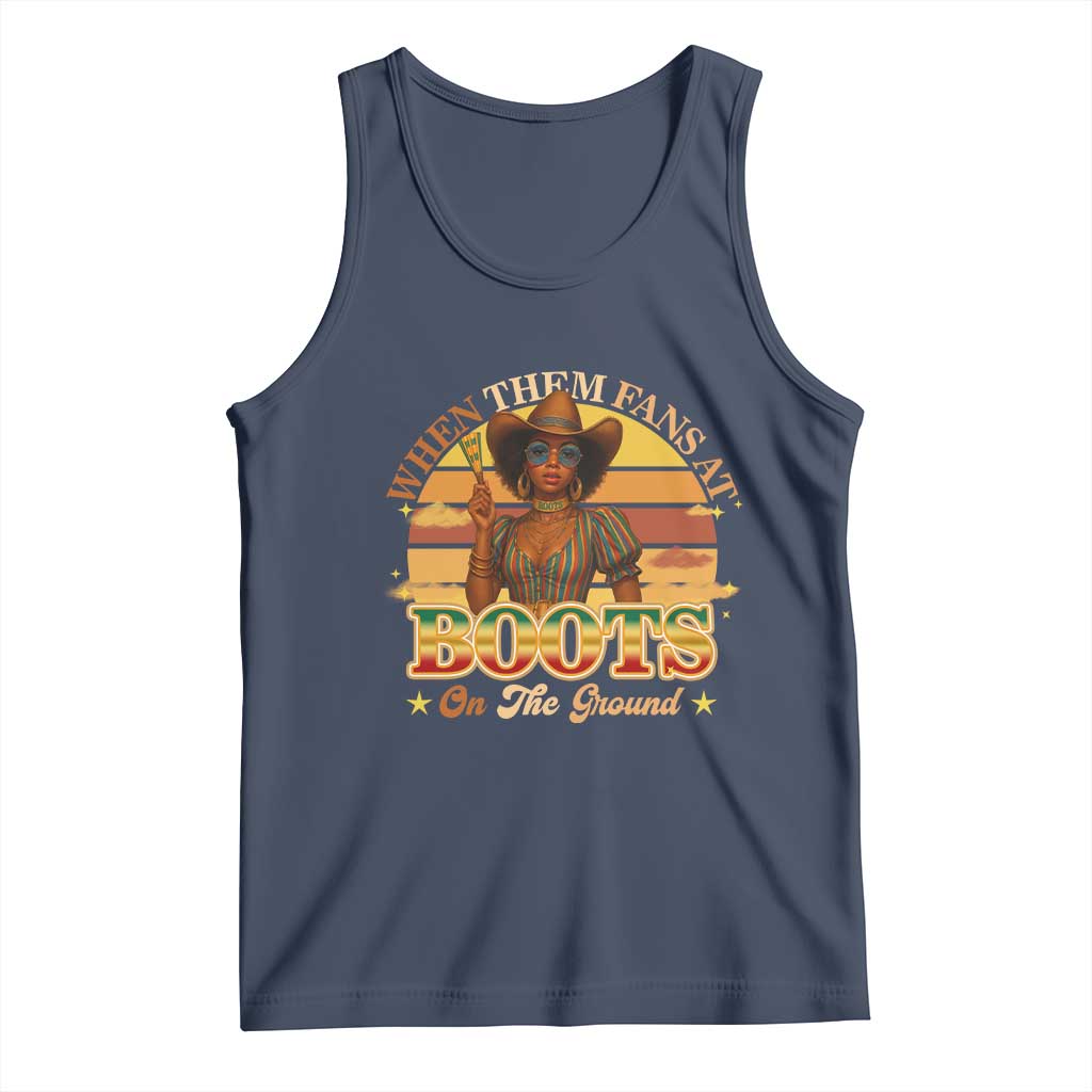 Black Cowgirl Rodeo Tank Top Where Them Fans At Boots On Da Ground TS14 Navy Print Your Wear