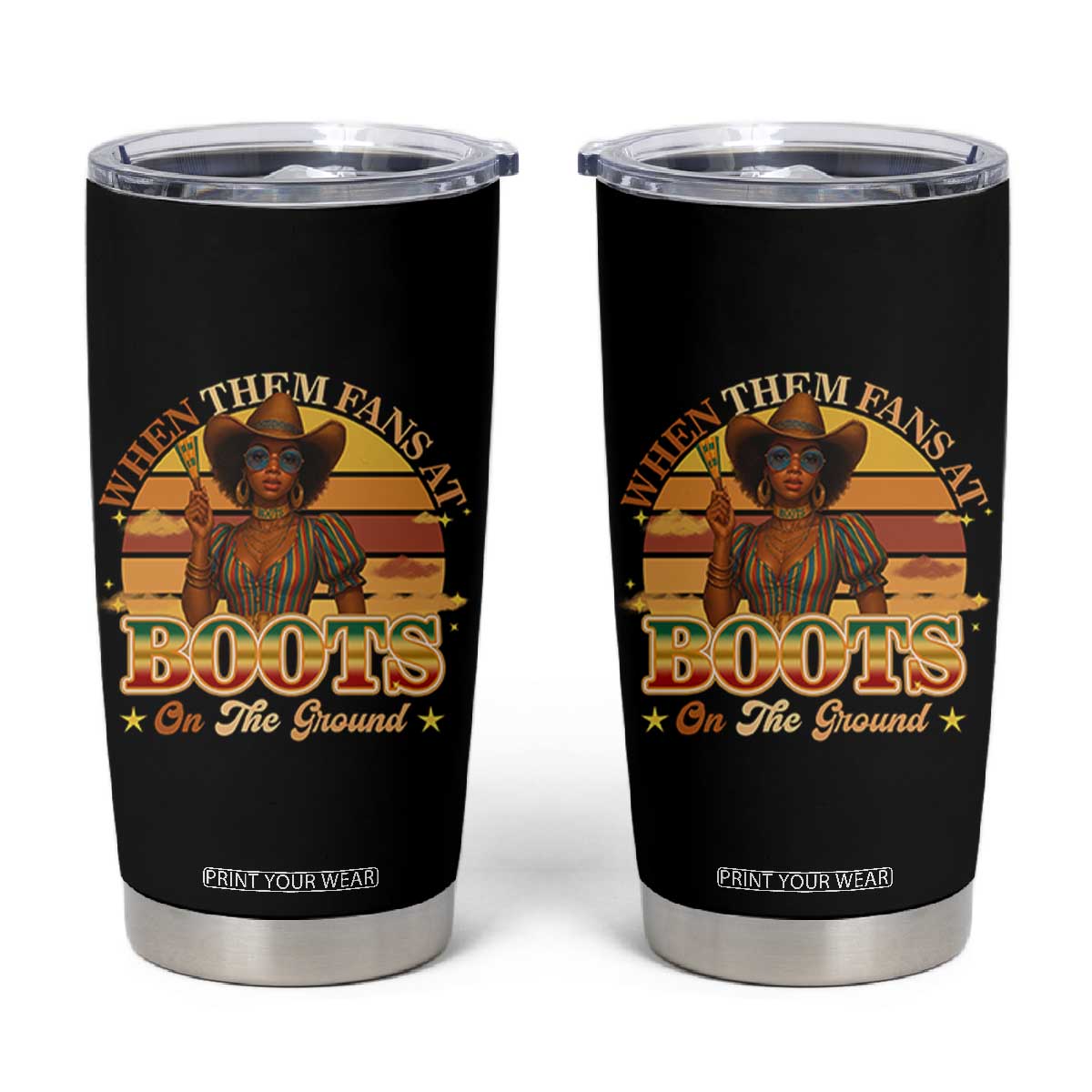 Black Cowgirl Rodeo Tumbler Cup Where Them Fans At Boots On Da Ground TS14 Black Print Your Wear