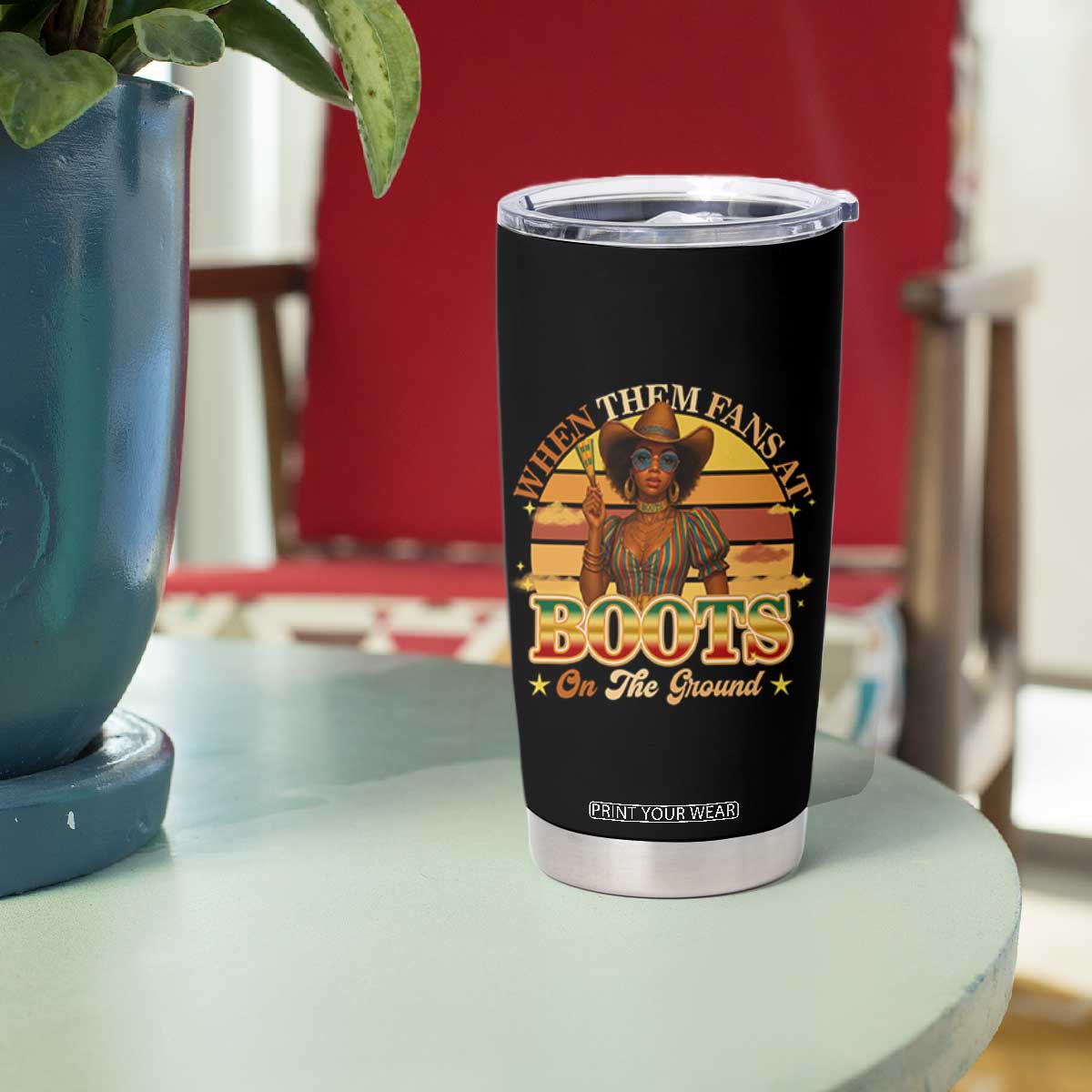 Black Cowgirl Rodeo Tumbler Cup Where Them Fans At Boots On Da Ground TS14 Print Your Wear