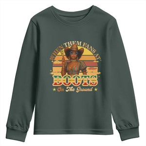 Black Cowgirl Rodeo Youth Sweatshirt Where Them Fans At Boots On Da Ground TS14 Dark Forest Green Print Your Wear