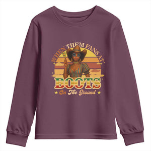 Black Cowgirl Rodeo Youth Sweatshirt Where Them Fans At Boots On Da Ground TS14 Maroon Print Your Wear
