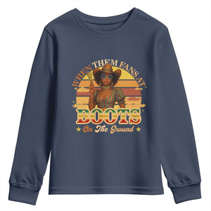Black Cowgirl Rodeo Youth Sweatshirt Where Them Fans At Boots On Da Ground TS14 Navy Print Your Wear