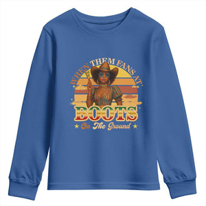 Black Cowgirl Rodeo Youth Sweatshirt Where Them Fans At Boots On Da Ground TS14 Royal Blue Print Your Wear