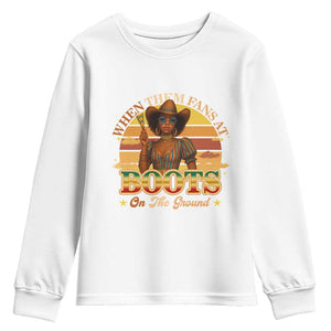Black Cowgirl Rodeo Youth Sweatshirt Where Them Fans At Boots On Da Ground TS14 White Print Your Wear