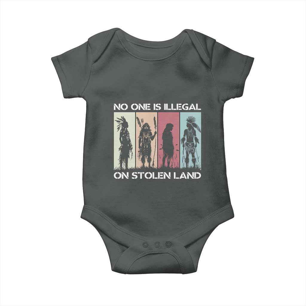 No One is Illegal on Stolen Land Baby Onesie Native American Indigenous TS14 Dark Heather Print Your Wear