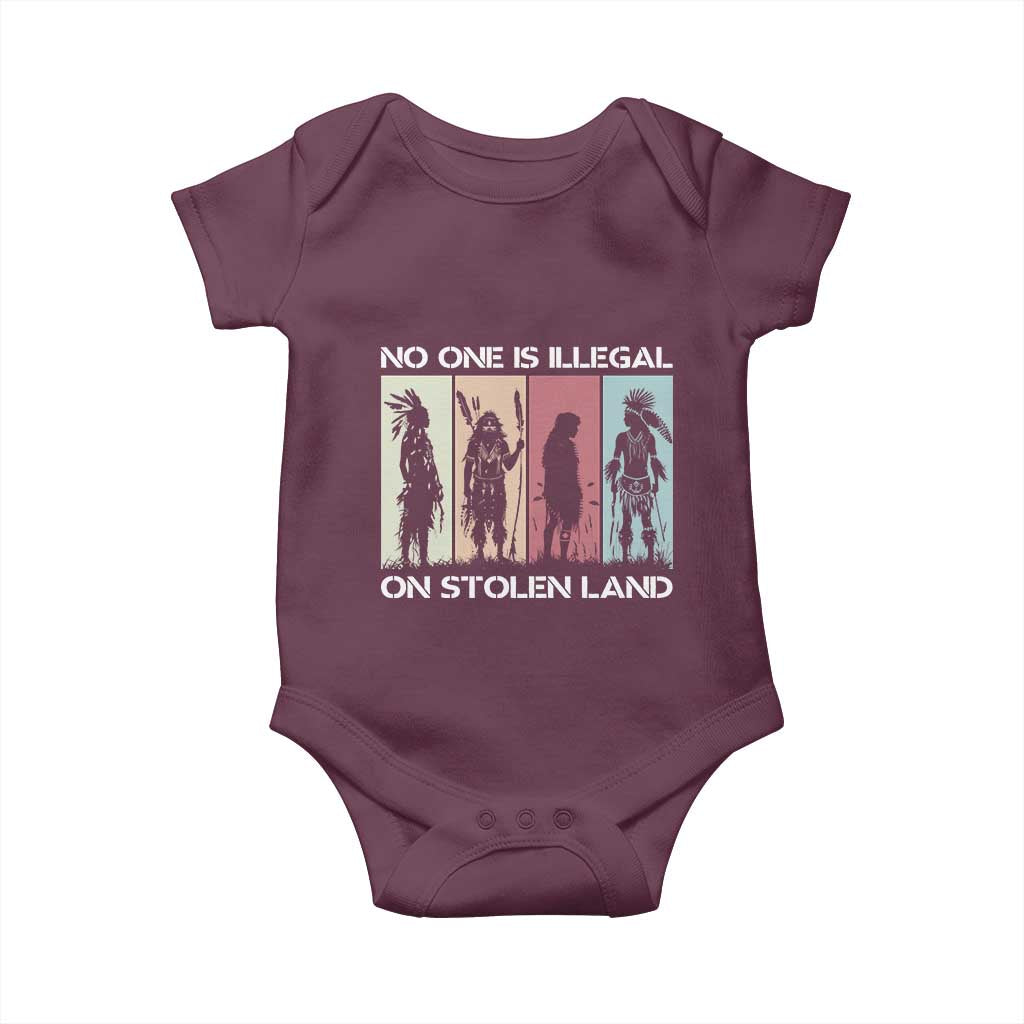 No One is Illegal on Stolen Land Baby Onesie Native American Indigenous TS14 Maroon Print Your Wear