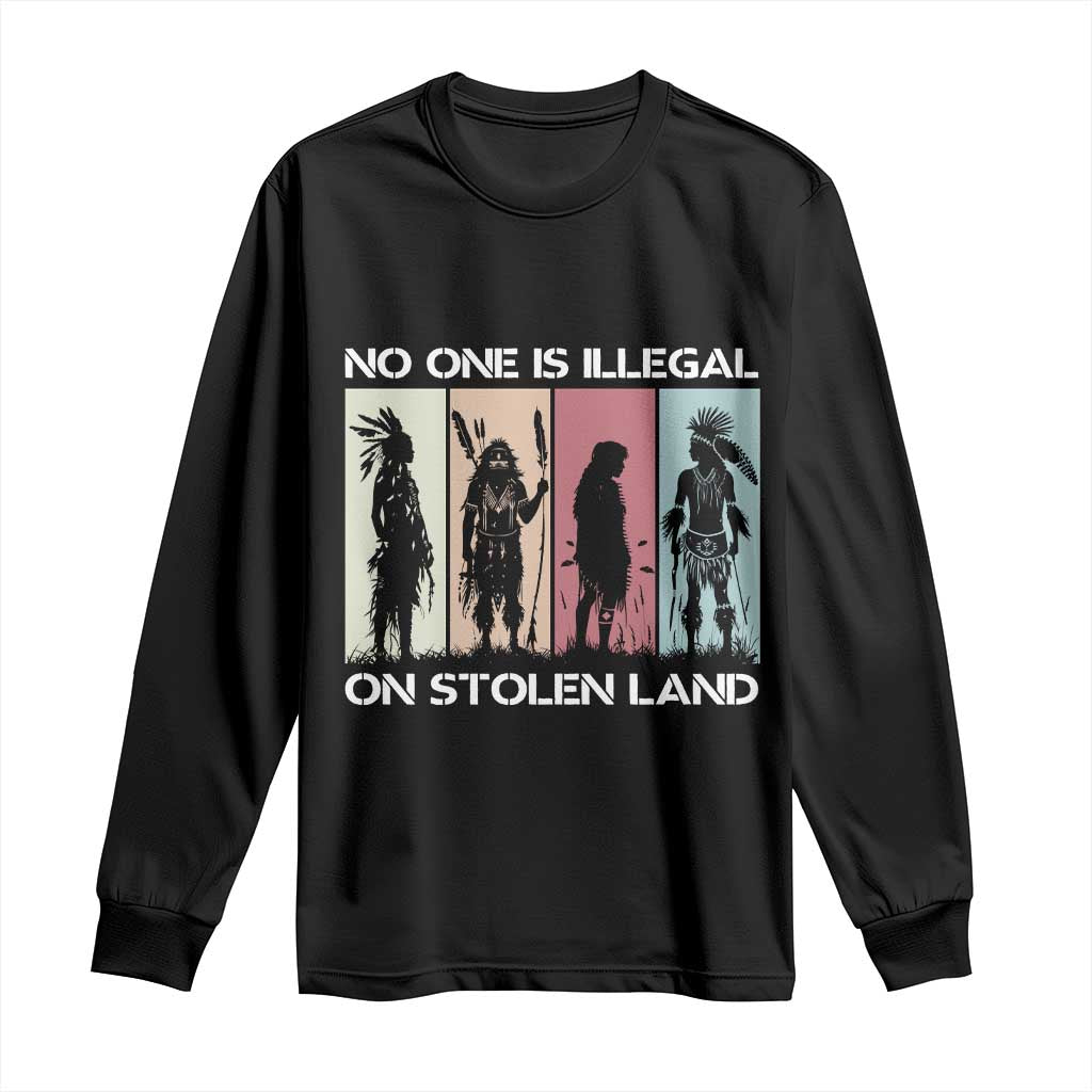 No One is Illegal on Stolen Land Long Sleeve Shirt Native American Indigenous TS14 Black Print Your Wear