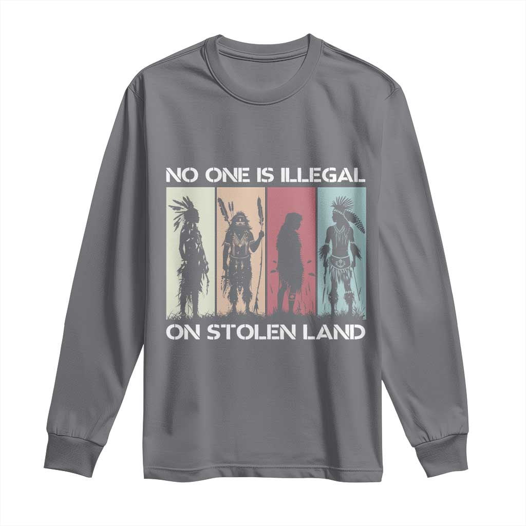 No One is Illegal on Stolen Land Long Sleeve Shirt Native American Indigenous TS14 Charcoal Print Your Wear