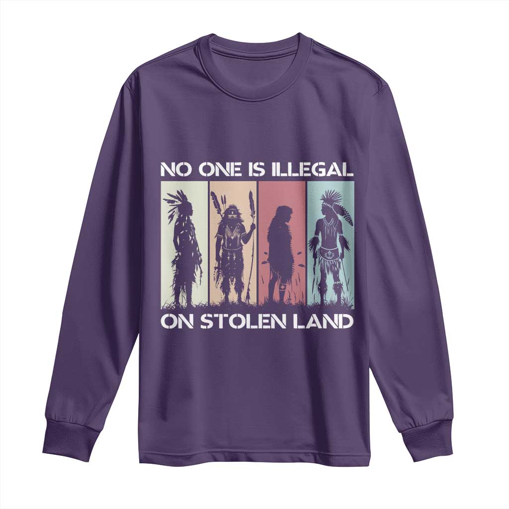 No One is Illegal on Stolen Land Long Sleeve Shirt Native American Indigenous TS14 Purple Print Your Wear