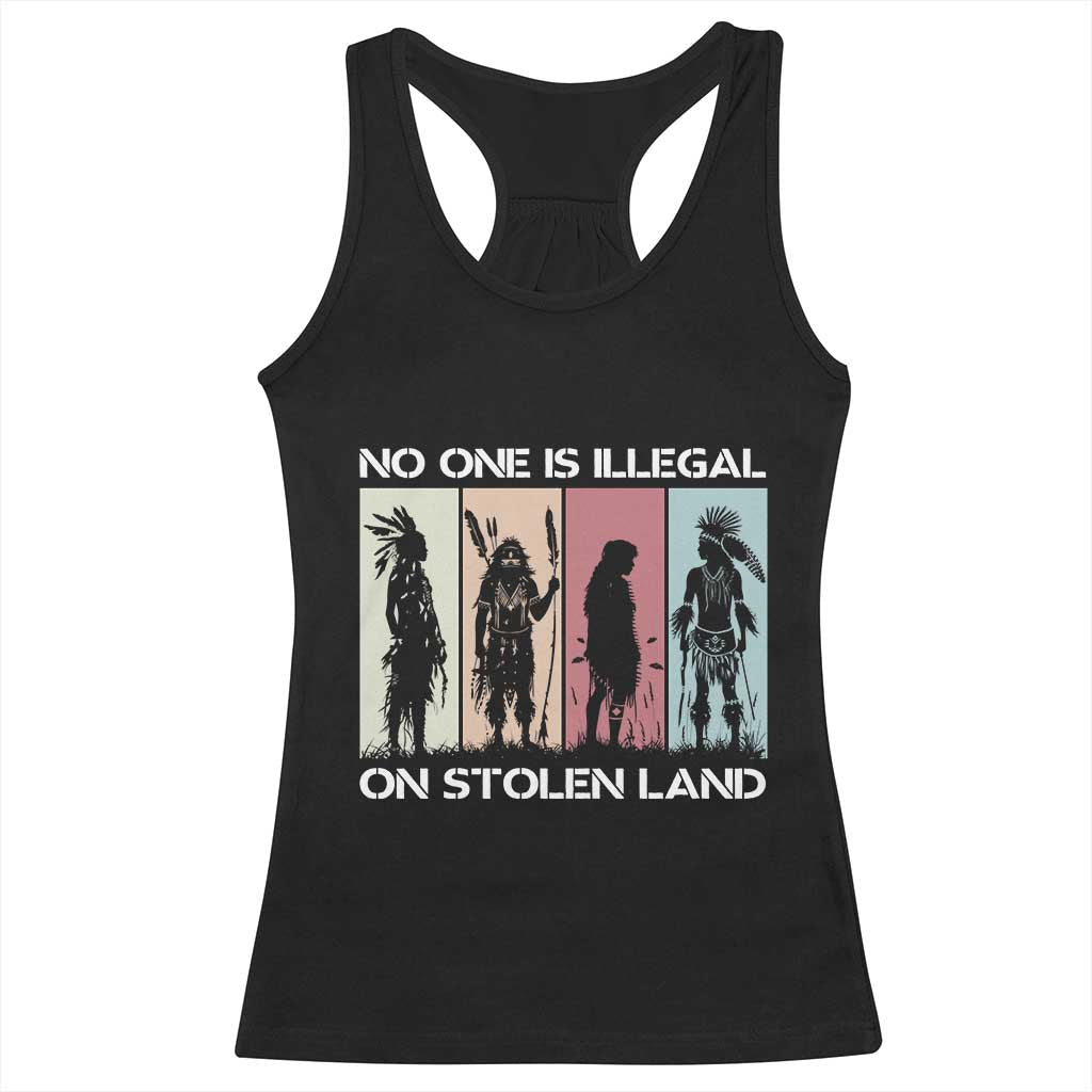 No One is Illegal on Stolen Land Racerback Tank Top Native American Indigenous - Print Your Wear