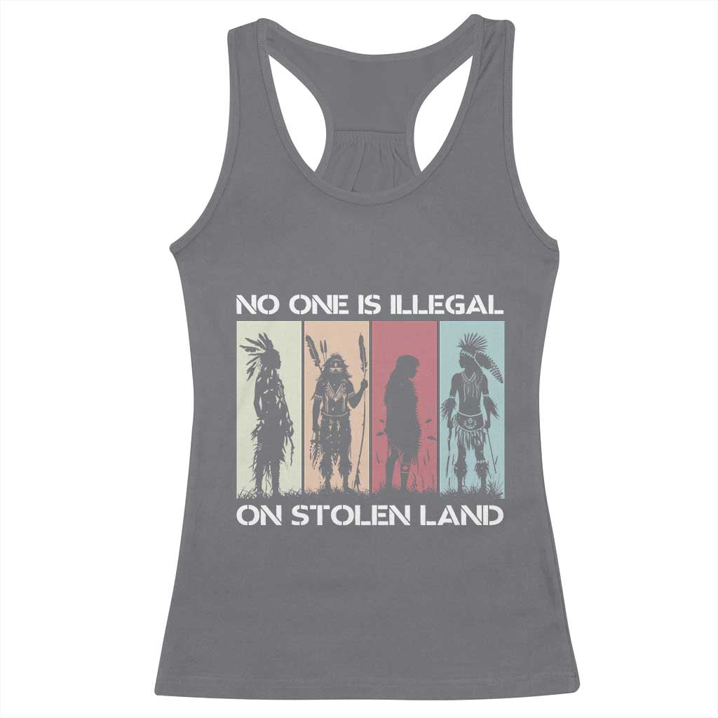 No One is Illegal on Stolen Land Racerback Tank Top Native American Indigenous TS14 Charcoal Print Your Wear