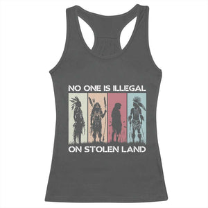 No One is Illegal on Stolen Land Racerback Tank Top Native American Indigenous TS14 Dark Heather Print Your Wear