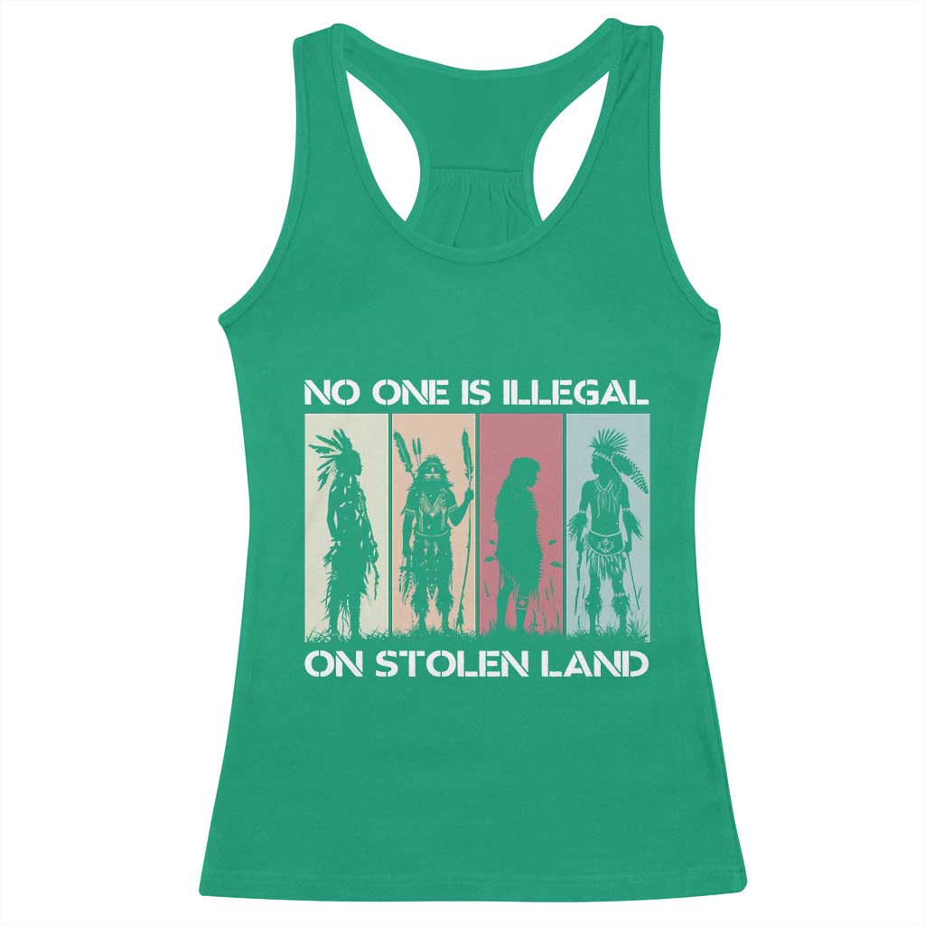 No One is Illegal on Stolen Land Racerback Tank Top Native American Indigenous TS14 Irish Green Print Your Wear