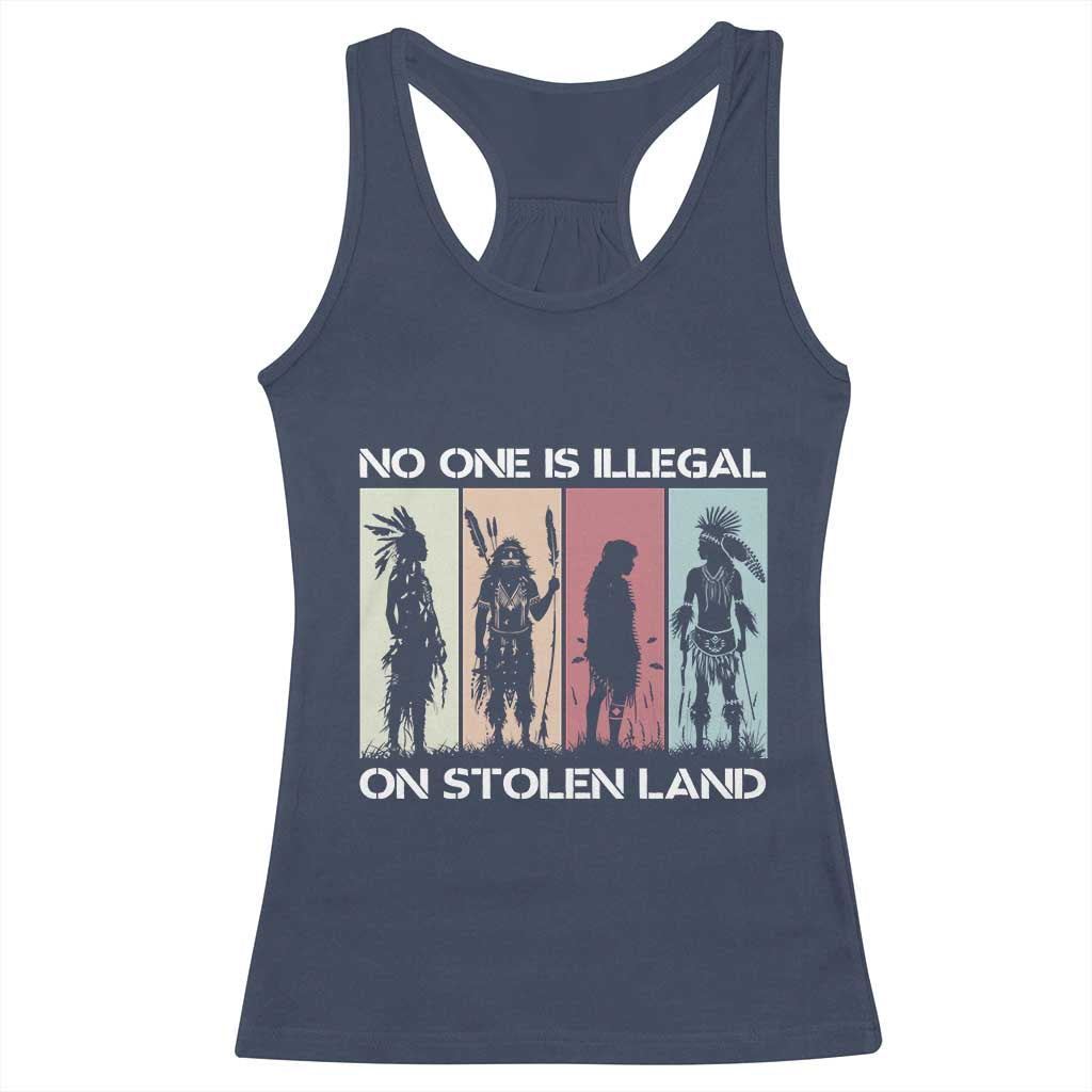 No One is Illegal on Stolen Land Racerback Tank Top Native American Indigenous TS14 Navy Print Your Wear