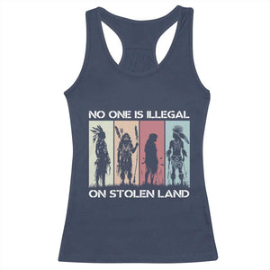 No One is Illegal on Stolen Land Racerback Tank Top Native American Indigenous TS14 Navy Print Your Wear