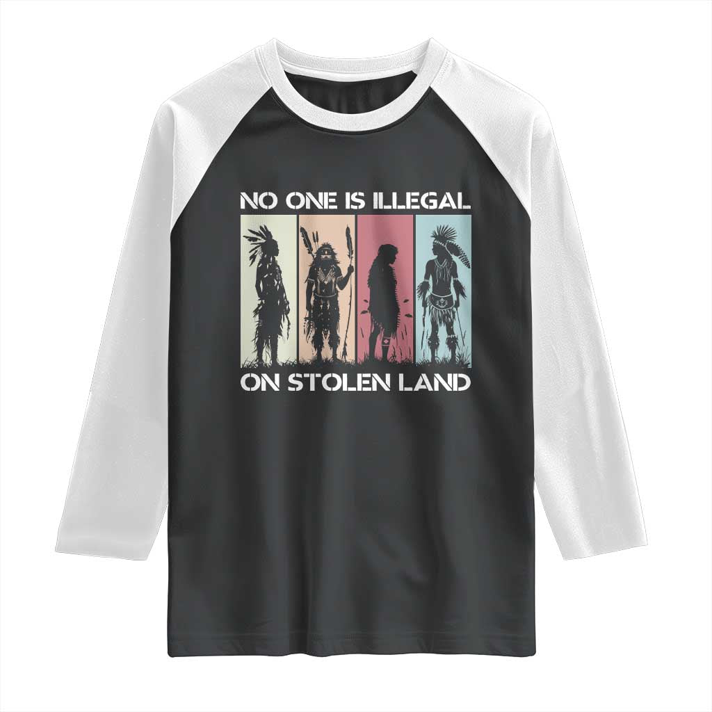 No One is Illegal on Stolen Land Raglan Shirt Native American Indigenous TS14 Black White Print Your Wear