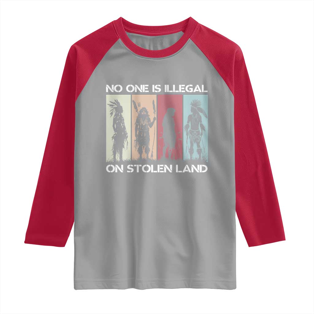 No One is Illegal on Stolen Land Raglan Shirt Native American Indigenous TS14 Sport Gray Red Print Your Wear