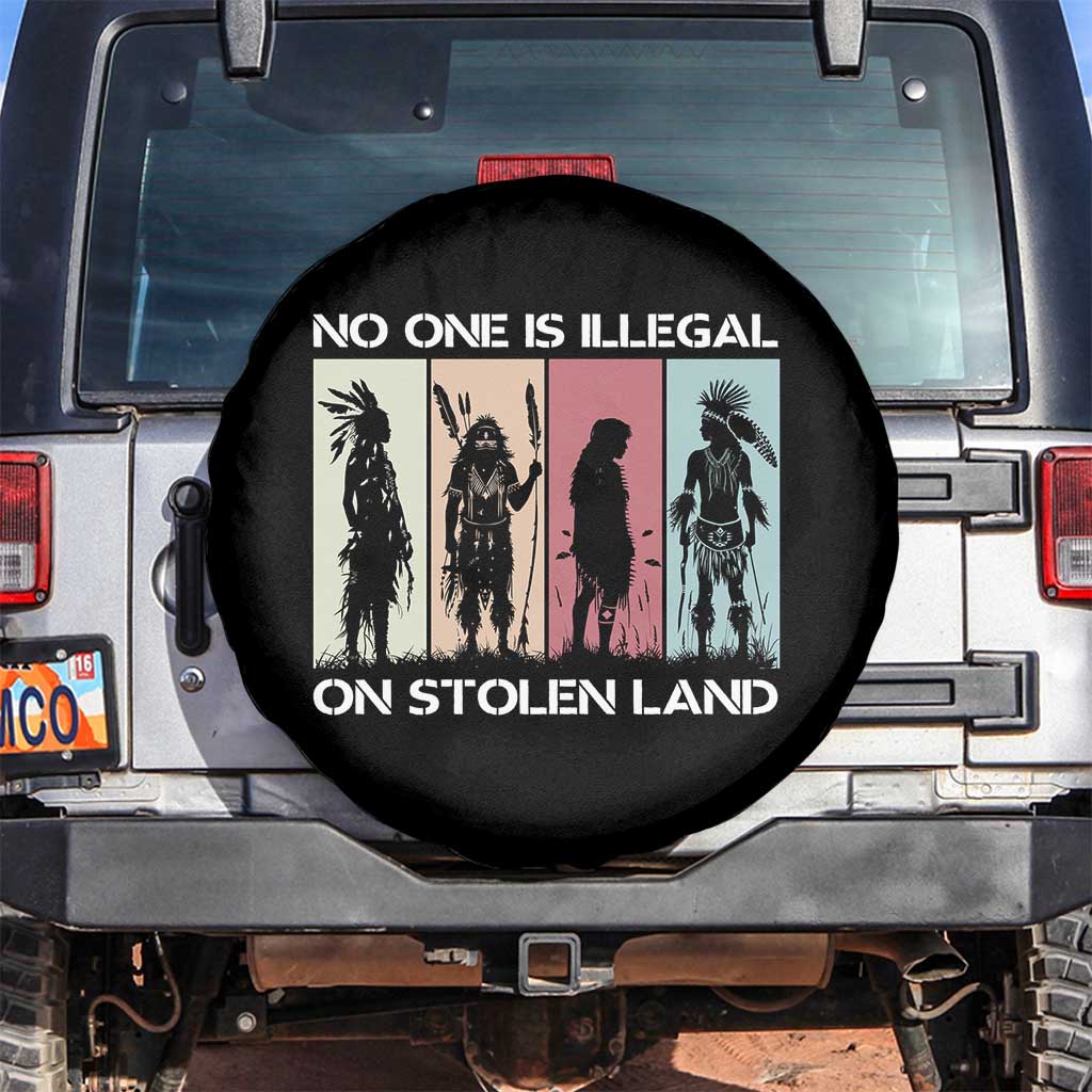 No One is Illegal on Stolen Land Spare Tire Cover Native American Indigenous TS14 No hole Black Print Your Wear