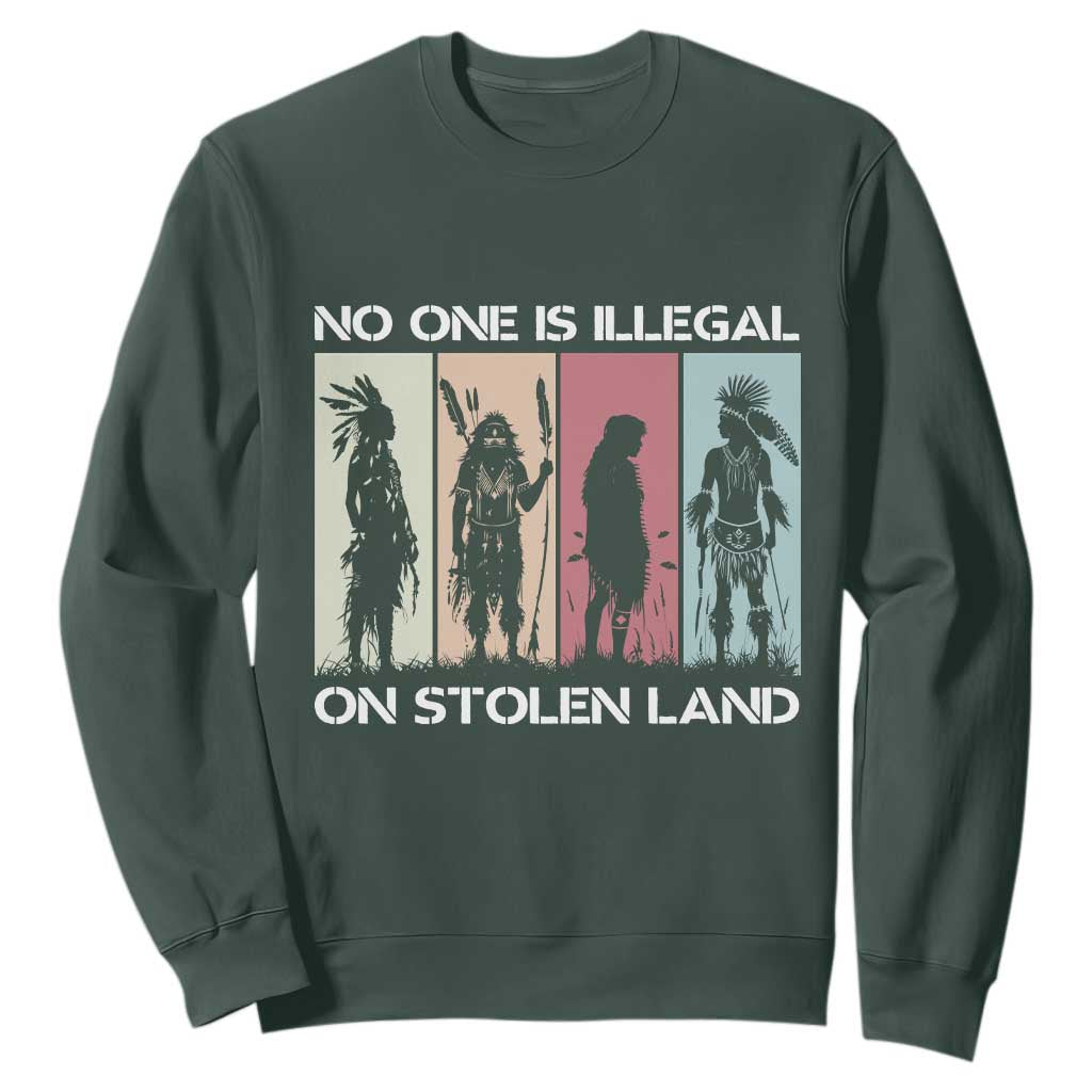 No One is Illegal on Stolen Land Sweatshirt Native American Indigenous TS14 Dark Forest Green Print Your Wear