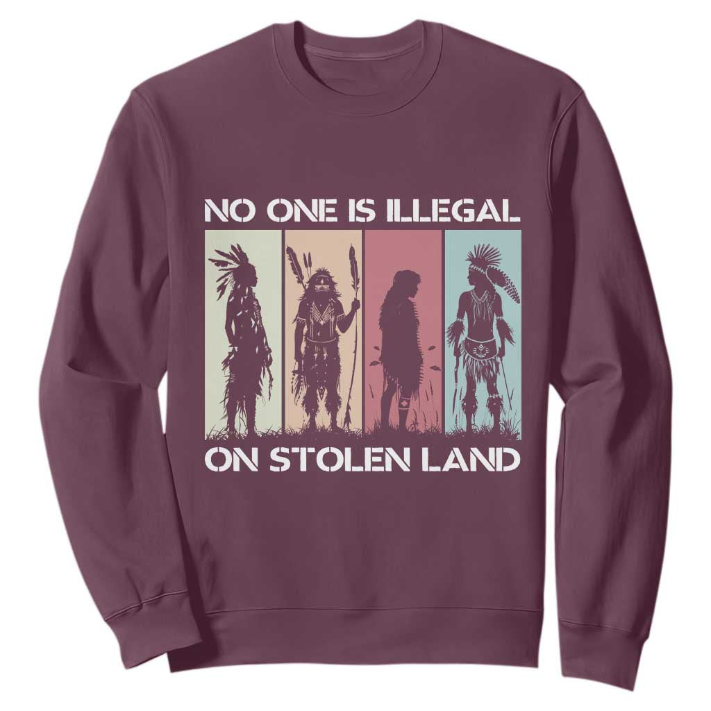 No One is Illegal on Stolen Land Sweatshirt Native American Indigenous TS14 Maroon Print Your Wear