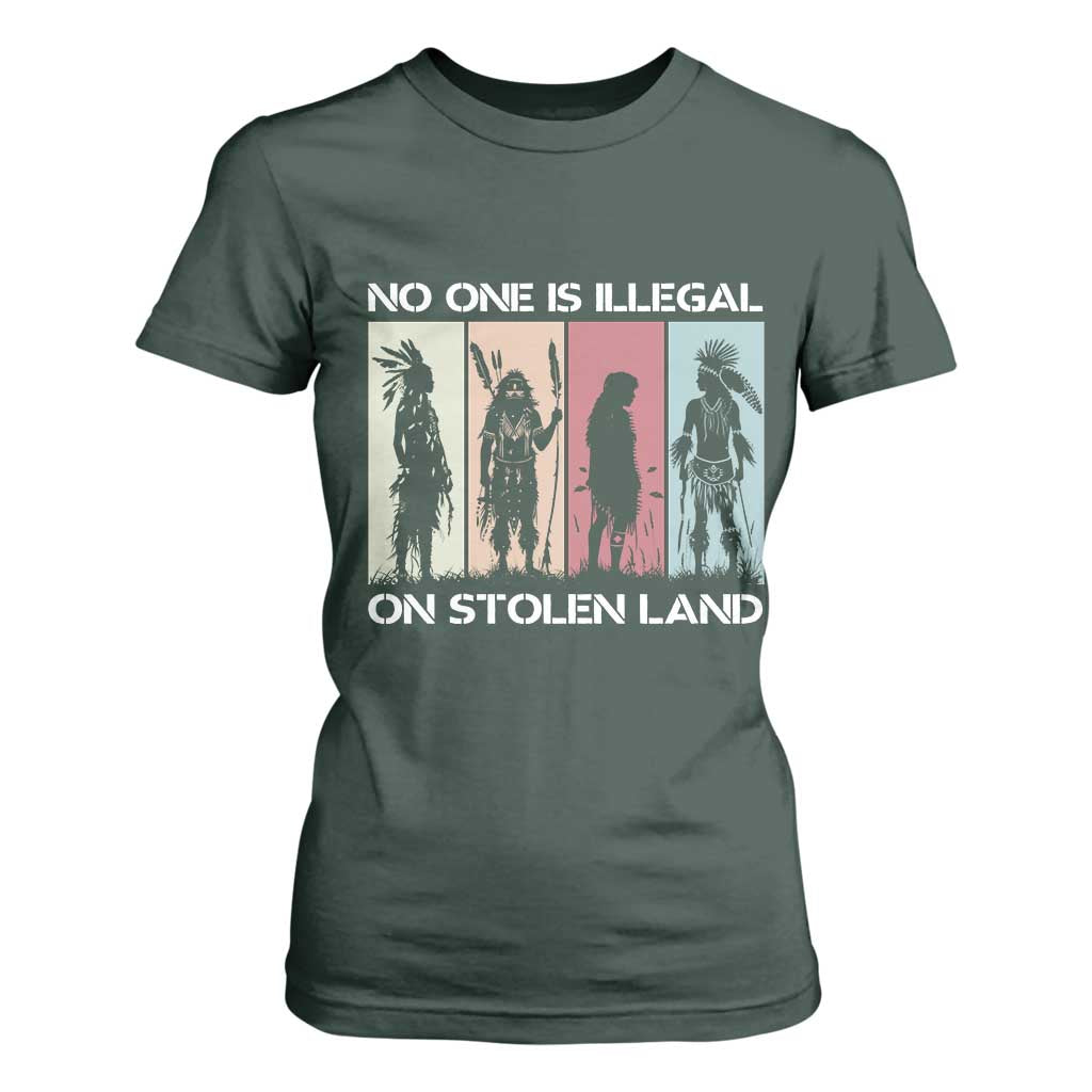 No One is Illegal on Stolen Land T Shirt For Women Native American Indigenous TS14 Dark Forest Green Print Your Wear
