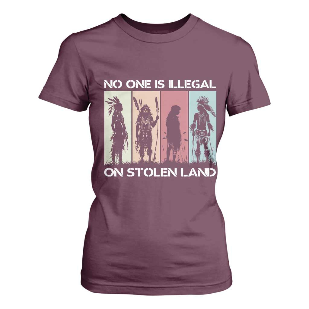 No One is Illegal on Stolen Land T Shirt For Women Native American Indigenous TS14 Maroon Print Your Wear