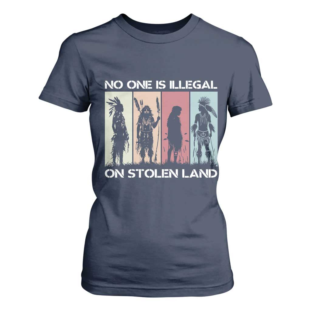 No One is Illegal on Stolen Land T Shirt For Women Native American Indigenous TS14 Navy Print Your Wear