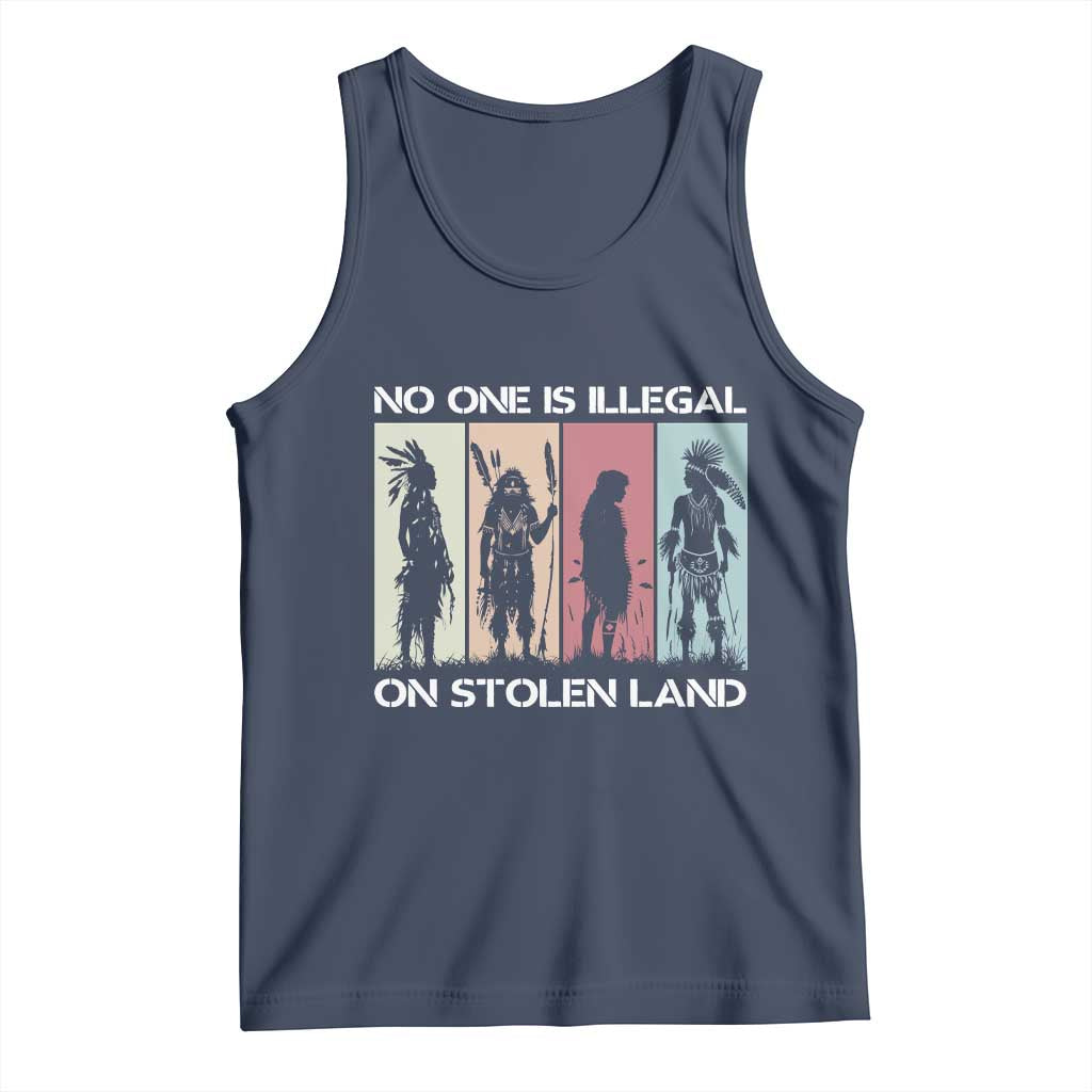 No One is Illegal on Stolen Land Tank Top Native American Indigenous TS14 Navy Print Your Wear