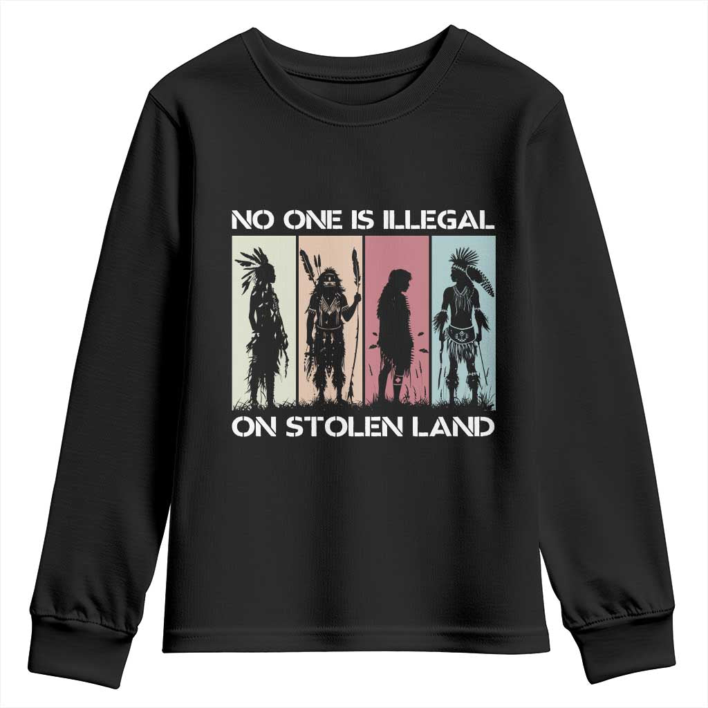 No One is Illegal on Stolen Land Youth Sweatshirt Native American Indigenous TS14 Black Print Your Wear