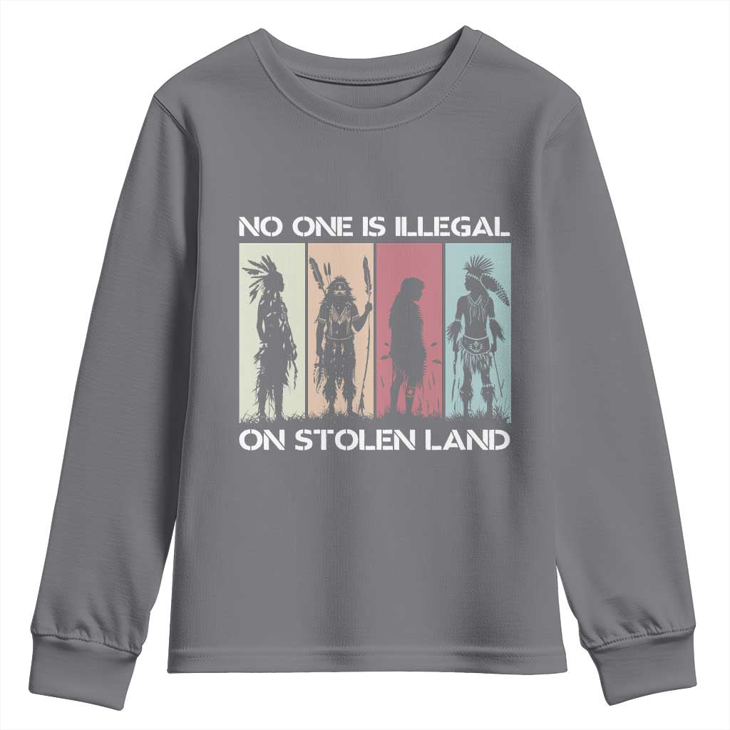 No One is Illegal on Stolen Land Youth Sweatshirt Native American Indigenous TS14 Charcoal Print Your Wear