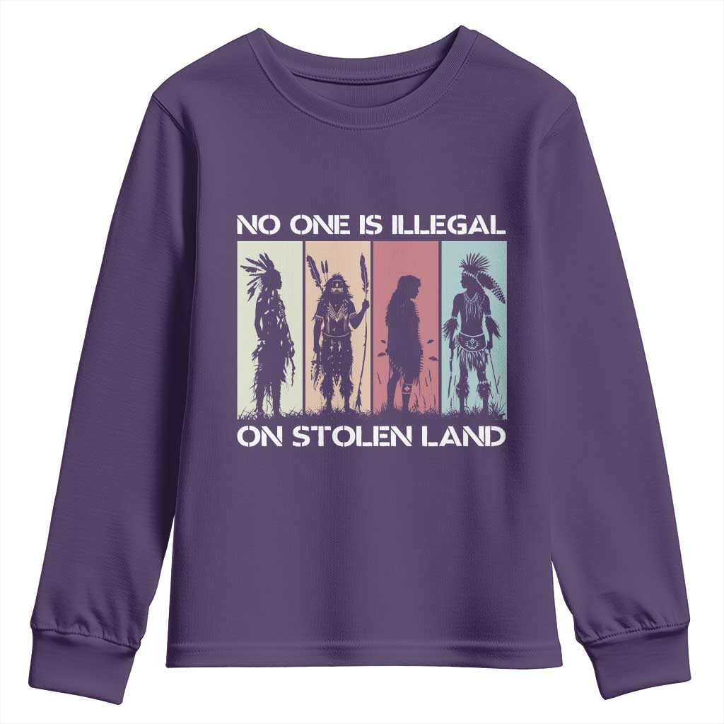 No One is Illegal on Stolen Land Youth Sweatshirt Native American Indigenous TS14 Purple Print Your Wear
