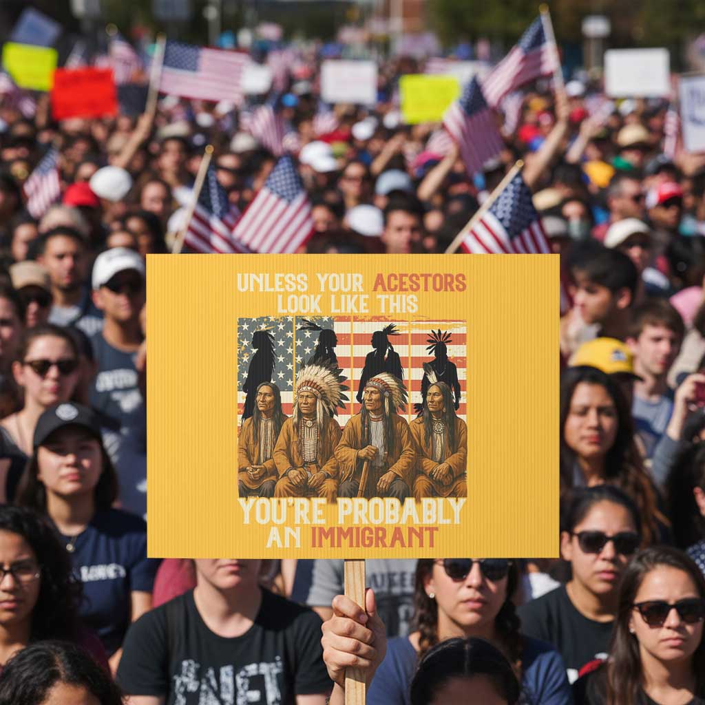 Native American Heritage Protest Sign Unless Your Ancestors Look Like This You Are Probably An Immigrant TS14 Horizontal 18" × 24" Yellow Print Your Wear