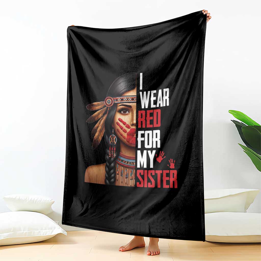 Native American Stop MMIW Throw Blanket I Wear Red For My Sister TS14 Print Your Wear
