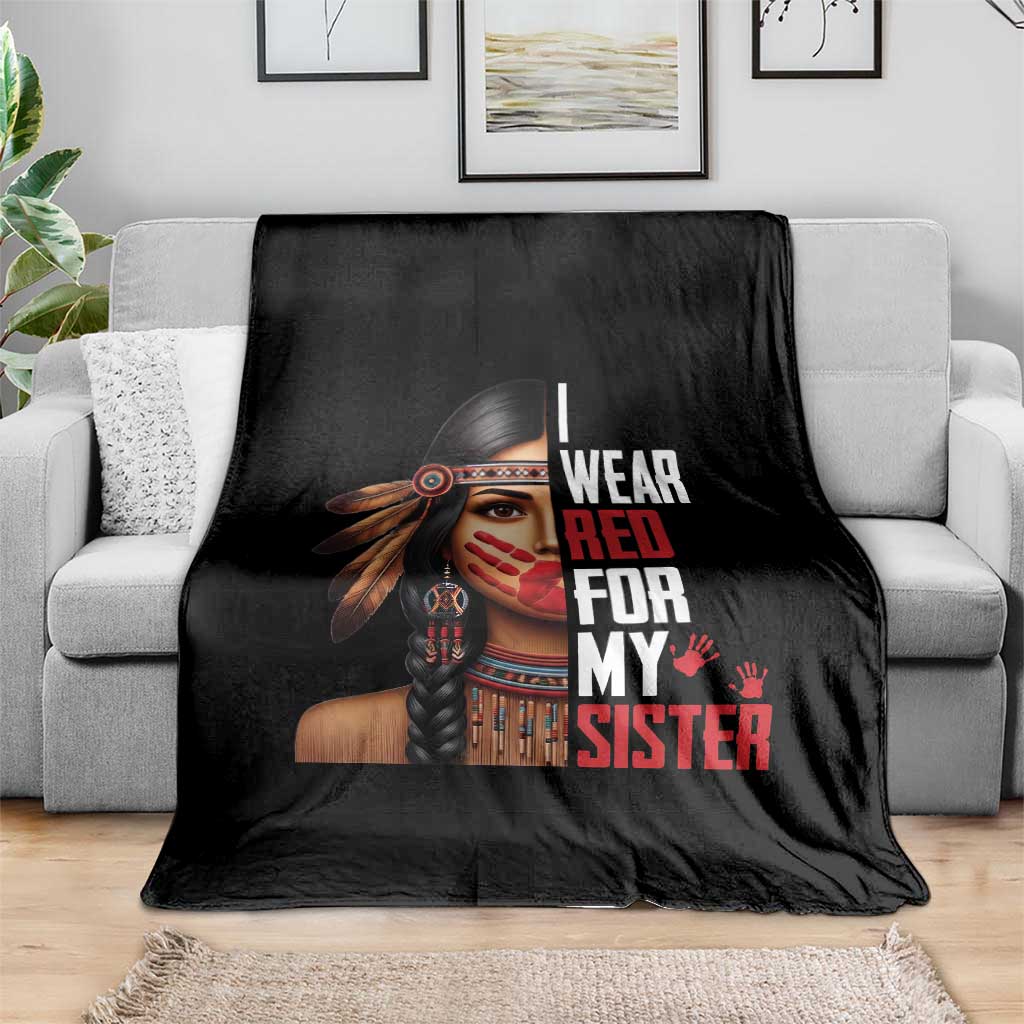 Native American Stop MMIW Throw Blanket I Wear Red For My Sister TS14 Print Your Wear