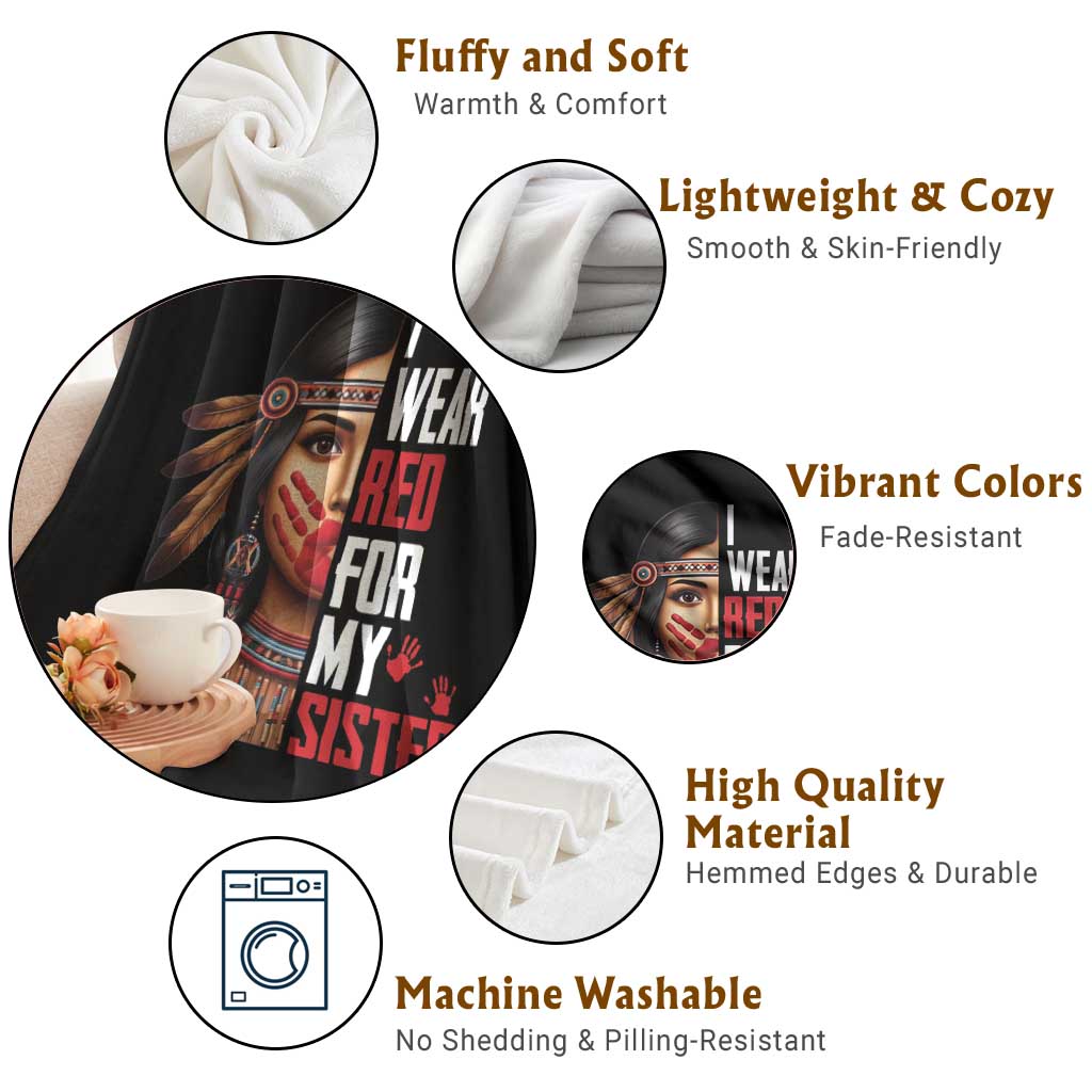 Native American Stop MMIW Throw Blanket I Wear Red For My Sister TS14 Print Your Wear