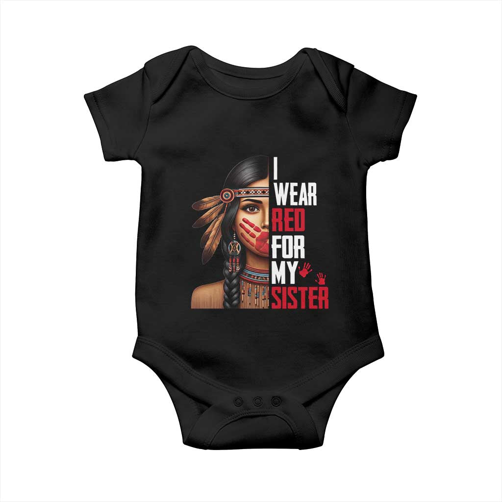 Native American Stop MMIW Baby Onesie I Wear Red For My Sister TS14 Black Print Your Wear