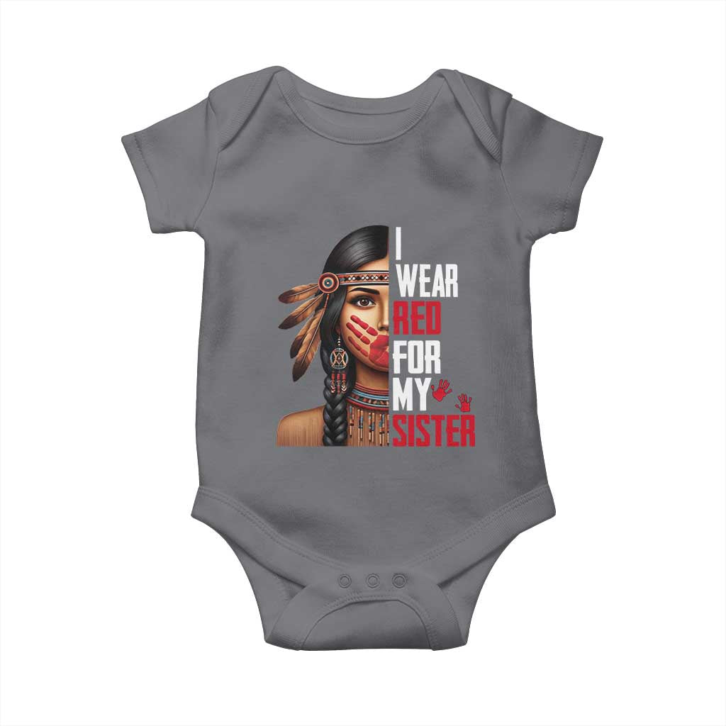 Native American Stop MMIW Baby Onesie I Wear Red For My Sister TS14 Charcoal Print Your Wear