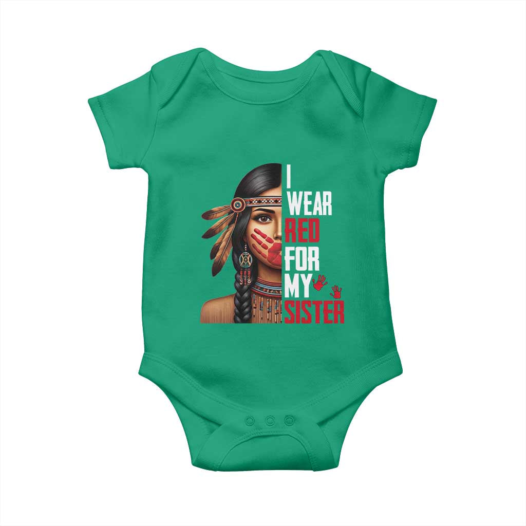 Native American Stop MMIW Baby Onesie I Wear Red For My Sister TS14 Irish Green Print Your Wear