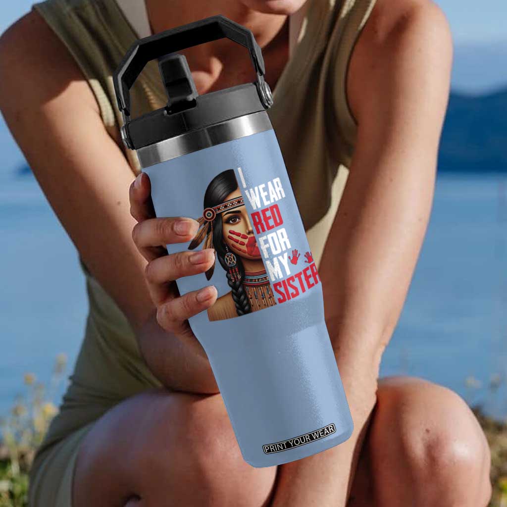 Native American Stop MMIW Flip Straw Tumbler I Wear Red For My Sister TS14 One Size: 30 oz Light Blue Print Your Wear