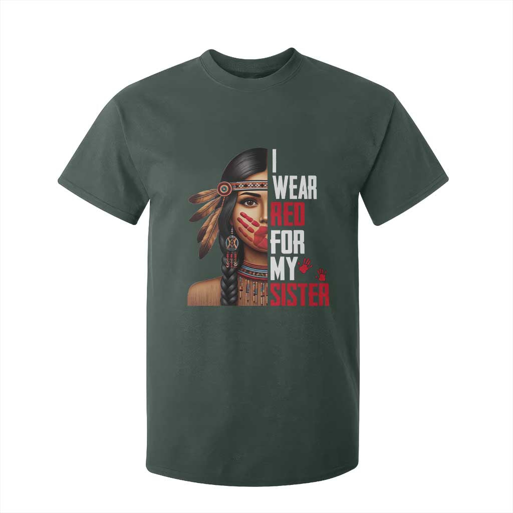 Native American Stop MMIW T Shirt For Kid I Wear Red For My Sister TS14 Dark Forest Green Print Your Wear