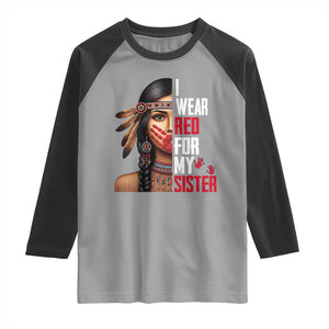 Native American Stop MMIW Raglan Shirt I Wear Red For My Sister TS14 Sport Gray Black Print Your Wear
