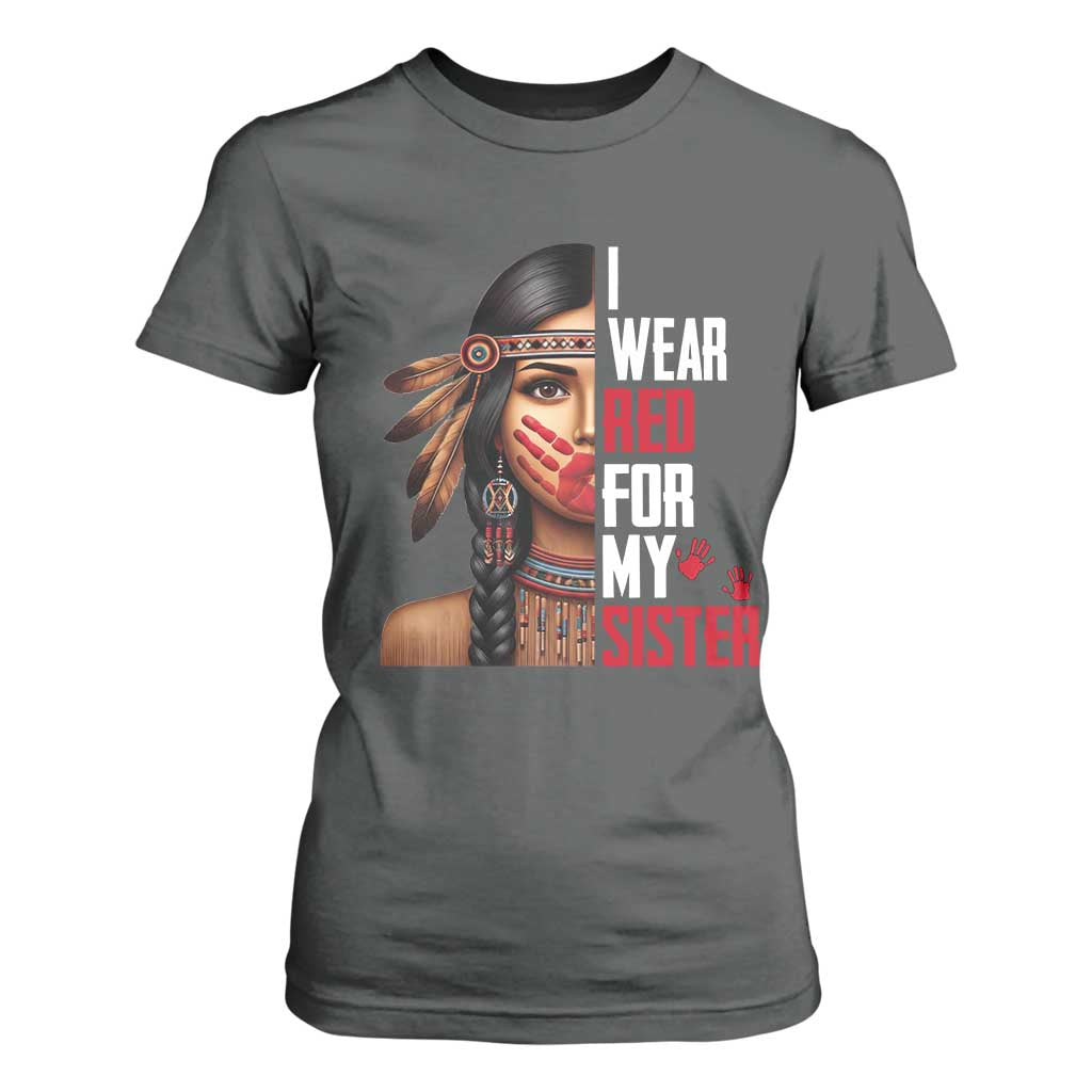Native American Stop MMIW T Shirt For Women I Wear Red For My Sister TS14 Dark Heather Print Your Wear