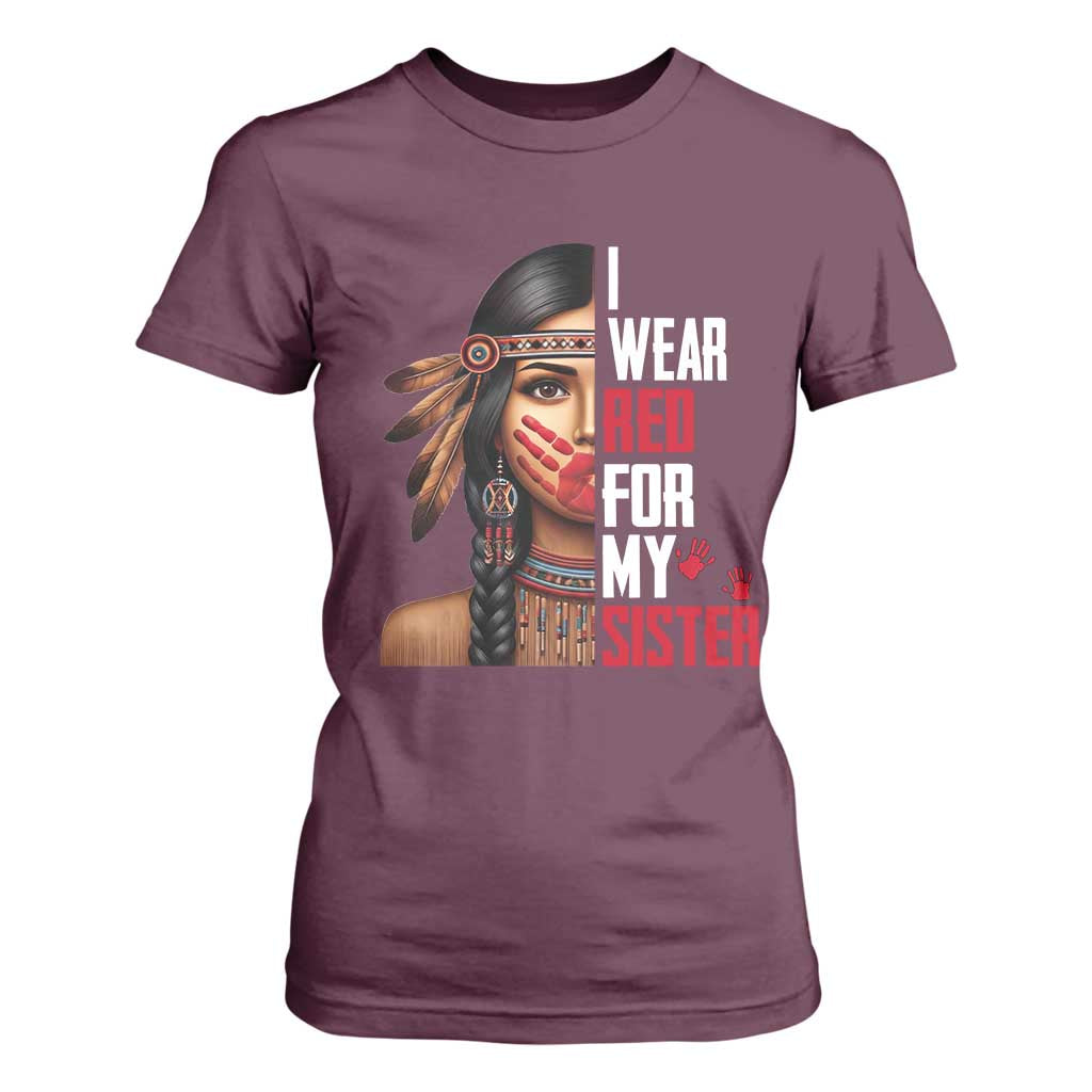 Native American Stop MMIW T Shirt For Women I Wear Red For My Sister TS14 Maroon Print Your Wear